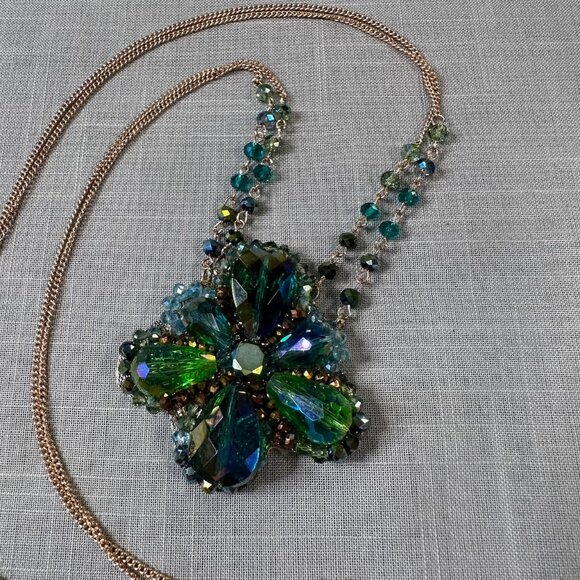 Vintage Ali Khan 80s Designer Sparkly Green Necklace - Picture 12 of 15